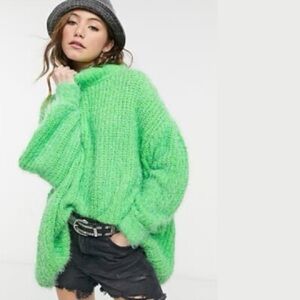 Free People Oasis Tunic Vibrant Green Cowl Neck Sweater